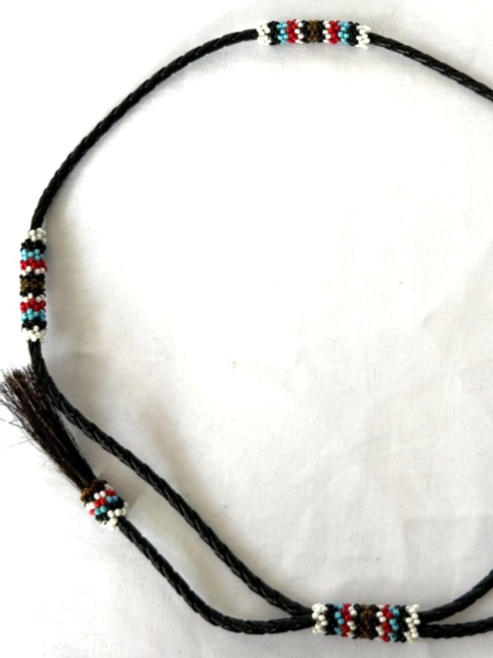 VINTAGE NATIVE AMERICAN SEMINOLE INDIAN HORSEHAIR TASSEL BEADED BRAIDED HATBAND
